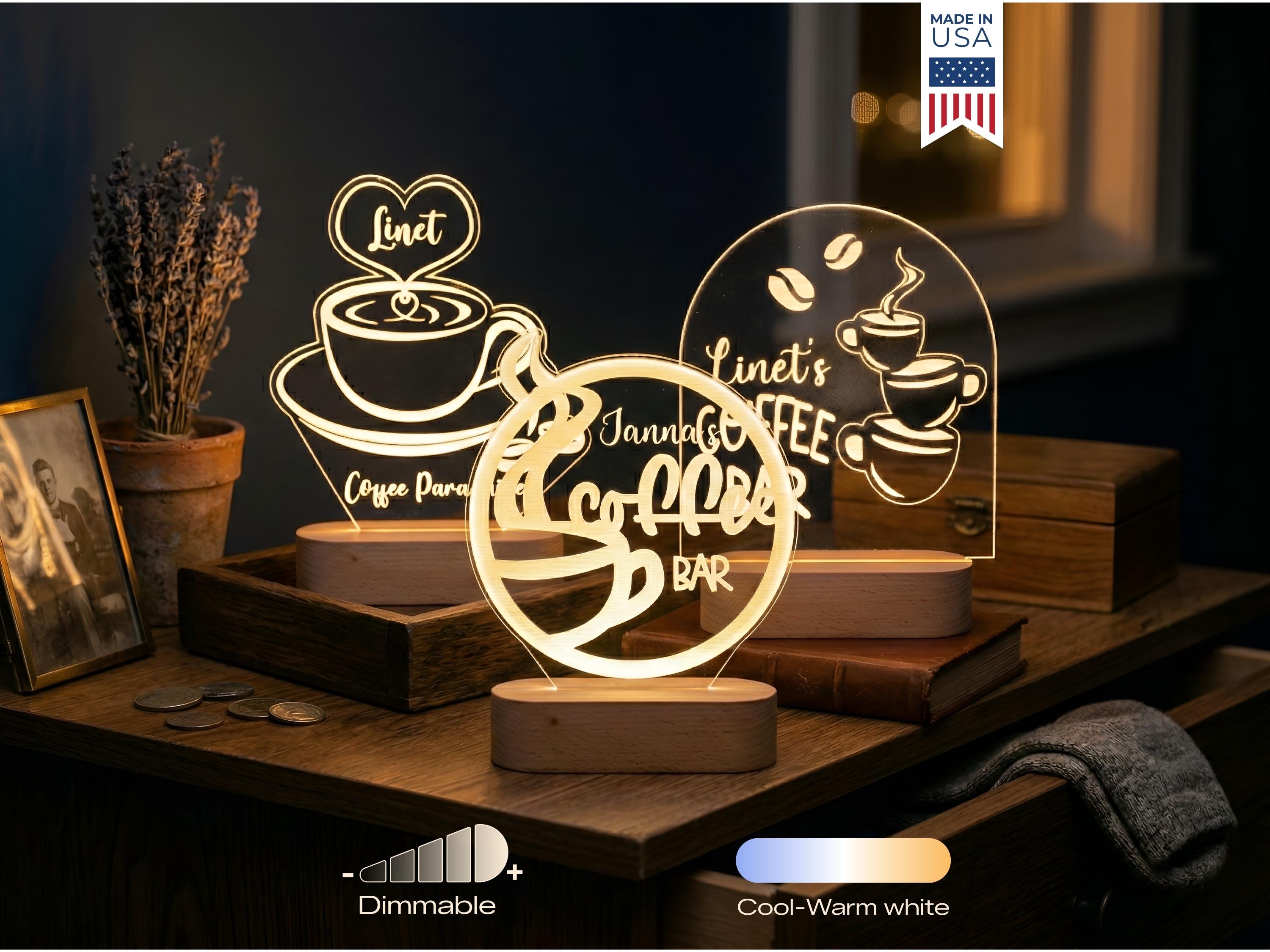 Cozy Coffee LED Lamp Personalized Coffee Bar Night Light Kitchen Decor ...
