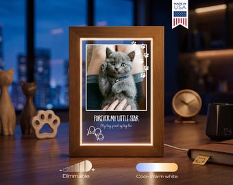 Personalized Cat Memorial LED Frame - Custom Cat Photo Gift, Pet Loss Sympathy Gift, Forever in My Heart Keepsake