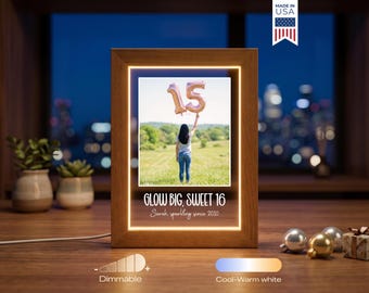 Custom Sweet 16 Photo Lamp - Personalized 15th or 16th Birthday Gift, Teen Girl Keepsake LED Night Light
