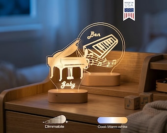 Personalized Piano LED Lamp Custom Name Night Light Music Bedroom Decor Acrylic Keyboard Light Gift for Kids Teens Pianist Teacher