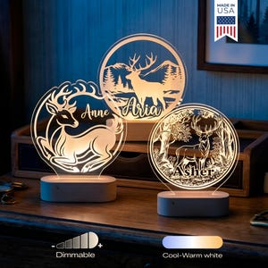 Personalized Deer Night Light - Custom LED Mountain Decor, Bedroom Sign, Boy/Girl Gift, Baby Shower Gift, Unique Kids Room Light