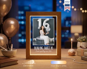 Custom Sweet 16 Photo Lamp - Personalized 16th Birthday Gift, Teen Girl Keepsake, Birthday LED Night Light