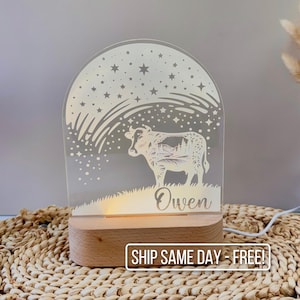 Cow Night Light - Personalized LED Lamp for Kids Room, Custom Nursery Decor, Baby Shower Gift, Unique Boy/Girl Name Bedroom Nightlight