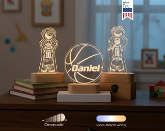 Girl Basketball Night Light - Custom LED Lamp for Basketball Players, Sports Gift for Kids, Room Decor, Nightlight for Fans. Personalized.