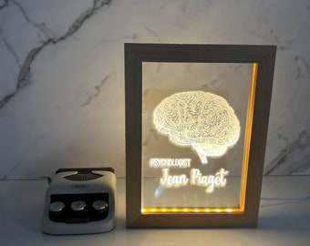 Brain LED Photo Frame Lamp | Custom Personalized Light-Up Name Sign | Ideal for Office Decor | Unique Home decor for Psychology Student Gift