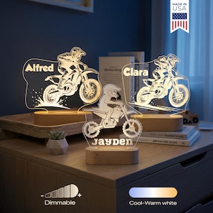 Motocross Custom Name Light | Personalized Bedroom LED Cloud Decor Sign | Light up Sign | Daughter/Son gift Sign /Boy Gift/ Motorbike Lamp