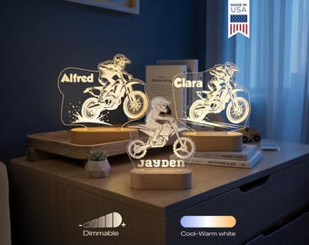 Motocross Custom Name Light | Personalized Bedroom LED Cloud Decor Sign | Light up Sign | Daughter/Son gift Sign /Boy Gift/ Motorbike Lamp