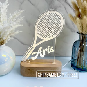 Personalized Tennis Racket Night Light - Custom LED Lamp for Tennis Players, Perfect Gift for Sports Fans, Unique Room Decor, Fun Nightlight