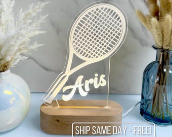 Veilleuse de raquette de tennis personnalisée Lampe LED personnalisée  pour joueurs de tennis, cadeau parfait pour les fans de sport, décoration de