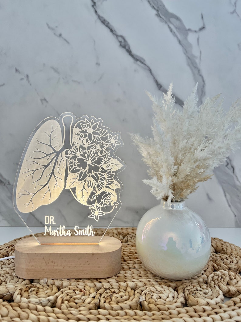 Floral Lung Custom Night Light Doctor Lamp gift Gift for colleague Pulmonologist Gift Respiratory Therapist Gift Med Studdent Gift image 7