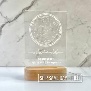 Mapa de luz nocturna con estrellas personalizado para parejas por fecha y ubicación. Regalos para parejas, regalos de compromiso, regalo de aniversario para ella, regalo del día de San Valentín