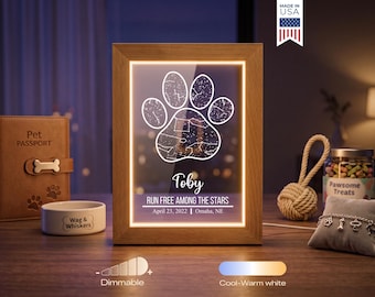 Custom Pet Memorial Lamp - Personalized Dog Cat Loss Gift, Paw Print Star Map Keepsake, LED Night Light Frame