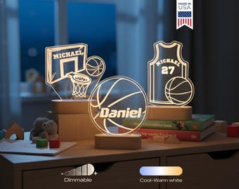 Personalized Basketball Night Light - Custom LED Lamp for Basketball Players, Perfect Sports Gift for Kids, Room Decor, Nightlight for Fans