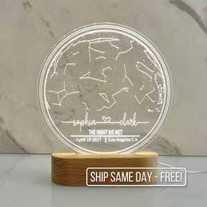 Mapa de luz nocturna con estrellas personalizado para parejas por fecha y ubicación. Regalos para parejas, regalos de compromiso, regalo de aniversario para ella, regalo del día de San Valentín