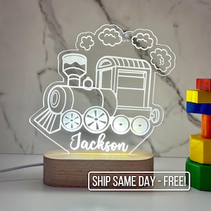 Luz LED con nombre personalizado de dibujos animados de tren / Decoración de nube LED personalizada para dormitorio / Regalo para baby shower / Regalo para recién nacidos / Regalo para niños pequeños / Lámpara para niños