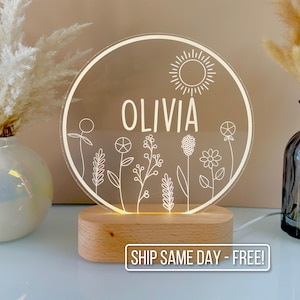 Personalized Flower Night Light - Custom LED Lamp for Nature Lovers, Perfect Gift for Kids and Adults, Unique Room Decor, Nightlight