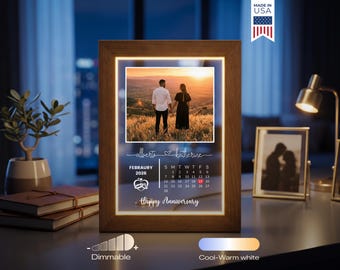 Custom Anniversary Calendar Photo Frame - Personalized Couple Gift, Wedding Date LED Light, Engagement Keepsake