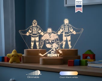 Personalized Hockey Night Light - Custom LED Lamp for Players, Perfect Gift for Hockey Fans, Unique Sports Room Decor, Nightlight for Kids