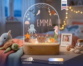 Personalized Sea Animals Night Light - Custom LED Lamp for Kids, Perfect Gift for Ocean Lovers, Unique Room Decor, Adorable Nightlight