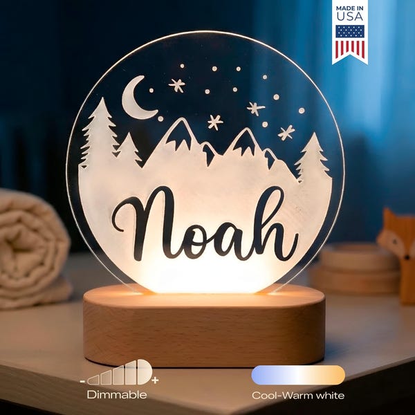 Mountains Custom Name Light | Personalized Bedroom LED Cloud Decor Sign | Light up Sign | Daughter/Son gift Sign /Boy Gift/ Girl Gift