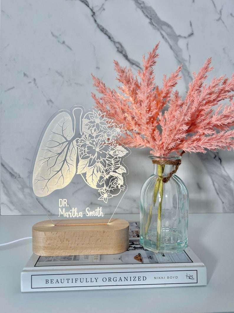 Floral Lung Custom Night Light Doctor Lamp gift Gift for colleague Pulmonologist Gift Respiratory Therapist Gift Med Studdent Gift image 2