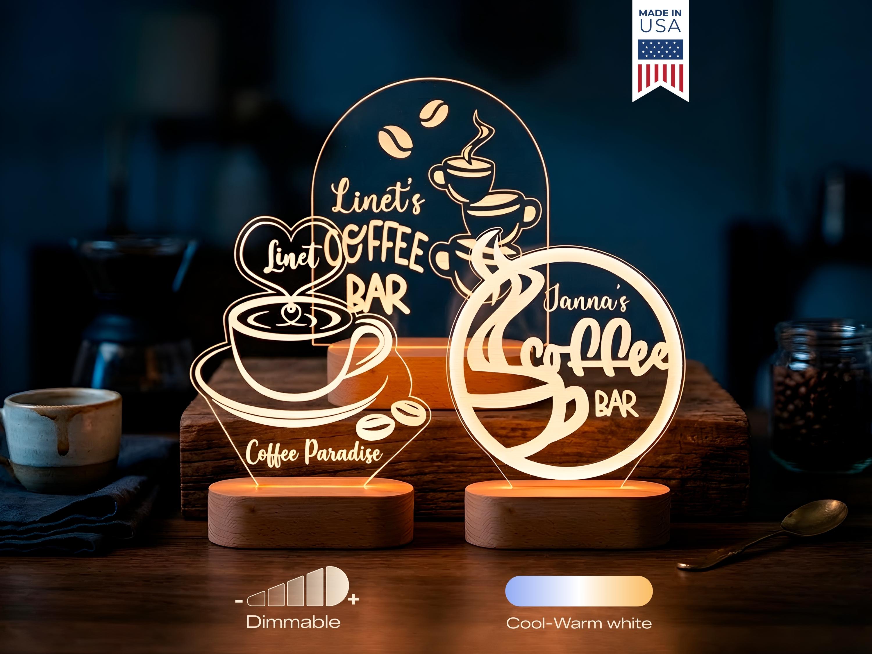 Cozy Coffee LED Lamp Personalized Coffee Bar Night Light Kitchen Decor ...