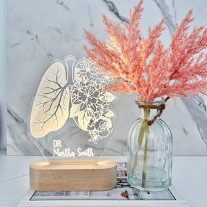 Floral Lung Custom Night Light Doctor Lamp gift Gift for colleague Pulmonologist Gift Respiratory Therapist Gift Med Studdent Gift image 8