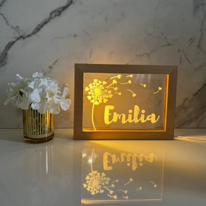 Lámpara LED con marco de fotos de diente de león / Decoración única e iluminada para el hogar / Regalo perfecto para amantes de la naturaleza