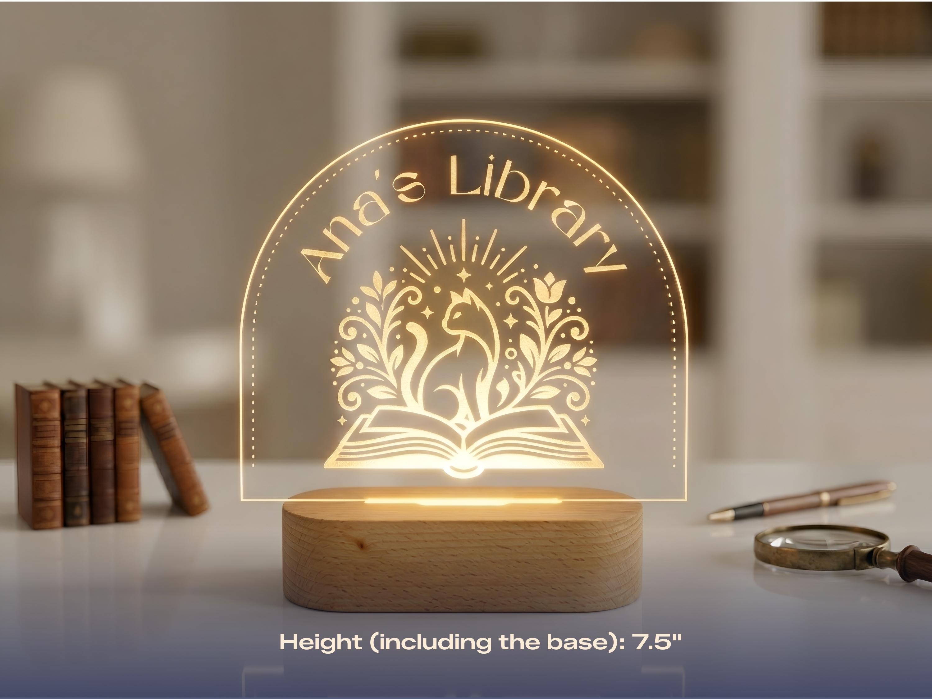 Personalized Book Nook Lamp – Custom Bookshelf Decor LED Sign – Library ...