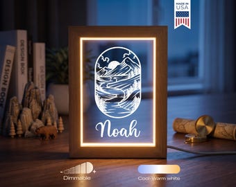 Personalized Mountain Name Lamp - Custom Adventure LED Night Light, Outdoor Nature Gift, Camping Hiking Keepsake for Kids and Adults