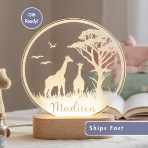 Safari Jungle Custom Name Light | Personalized Bedroom LED Cloud Decor Sign | Light up Sign | /Safari Giraffe Lamp/Boy Gift/ Girl Gift