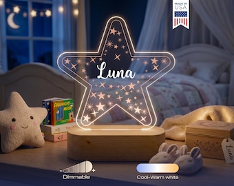 Personalized Stars Night Light - Custom LED Lamp for Kids, Perfect Gift for Star Lovers, Unique Room Decor,Magical Nightlight for Girls