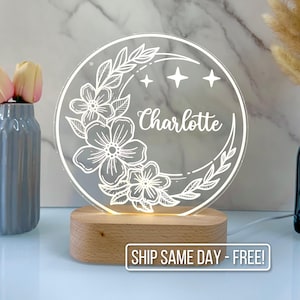Personalized Flower Night Light - Custom LED Lamp for Nature Lovers, Perfect Gift for Kids and Adults, Unique Room Decor, Nightlight