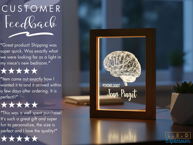 Brain LED Photo Frame Lamp | Custom Personalized Light-Up Name Sign | Ideal for Office Decor | Unique Home decor for Psychology Student Gift image 6