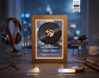 Custom First Dance Song Lamp - Personalized Wedding Song Gift, Vinyl Record Photo Lamp, Anniversary Couple LED Night Light
