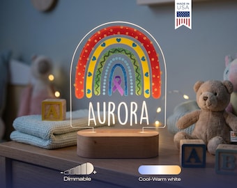 Personalized Rainbow Cancer Awareness Night Light - Custom LED Lamp, Perfect Gift for Fighters and Survivors, Decor, Hopeful Nightlight