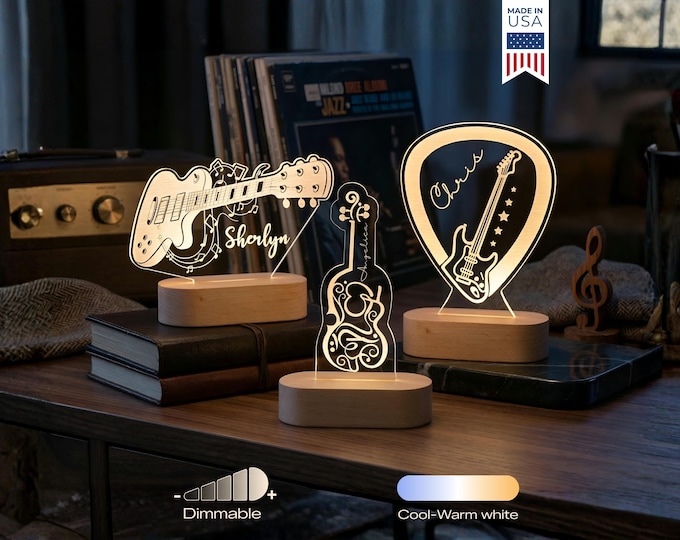 Personalized Guitar Night Light - Custom LED Lamp for Music Lovers, Perfect Gift for Guitarists, Unique Room Decor, Nightlight for Musicians