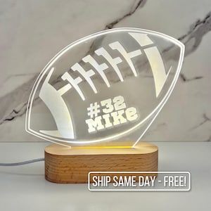 Luz com nome personalizado de futebol americano | Placa de decoração de nuvem de LED personalizada para quarto | Placa iluminada | Placa de presente para filho/presente para menino/presente para pai