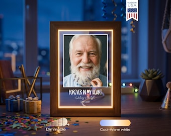 Personalized Memorial LED Frame - Custom Photo Sympathy Gift, Loss of Father Grandpa Keepsake, Forever in My Heart