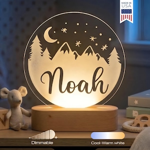 Baby Shower Gift Personalized Name Light | Custom Nursery LED Night Light | Mountain Cloud Decor | New Baby Gift