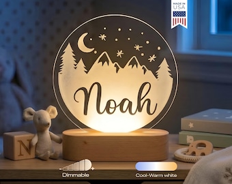 Baby Shower Gift Personalized Name Light | Custom Nursery LED Night Light | Mountain Cloud Decor | New Baby Gift