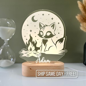 Personalized Fox Night Light - Custom LED Lamp Decor, Bedroom Sign, Boy/Girl Gift, Baby Shower Gift, Unique Kids Room Light. Fox and Moon