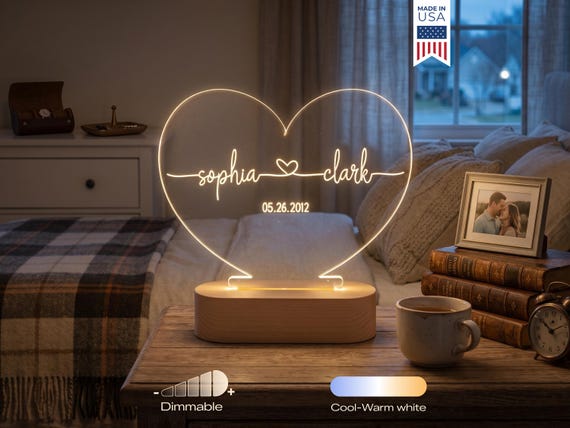 Custom Night Light as Valentines Day Gift - Anniversary gift - Romantic gift for couple - Gift for Him - Names And Date - Engagement Gift