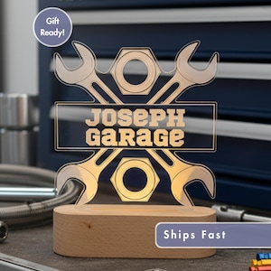 Personalized Garage Night Light - Custom LED Lamp for Mechanics, Perfect Gift for Car Enthusiasts, Unique Garage Decor, Workshop Nightlight