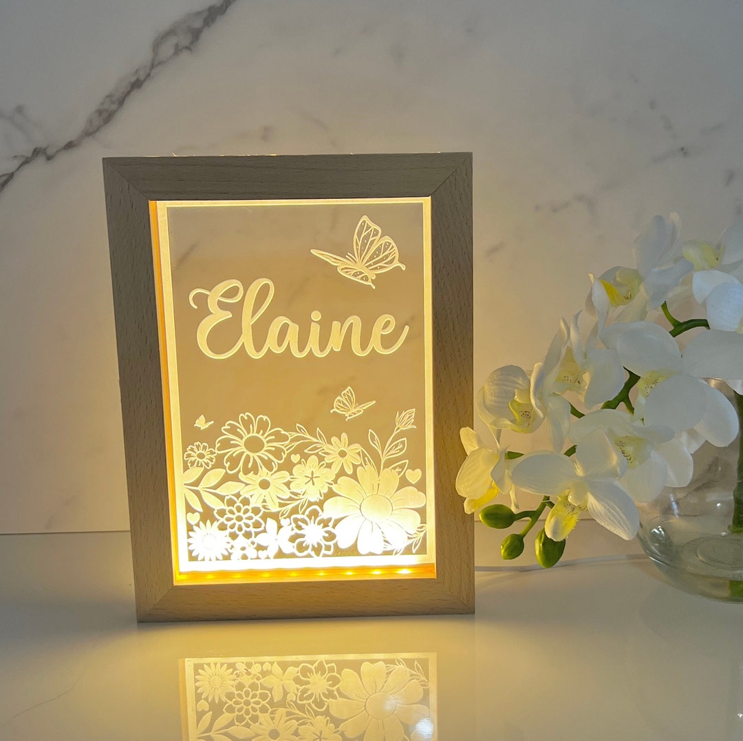 Flowers & Butterflies Customized LED Photo Frame| Personalized Name ...