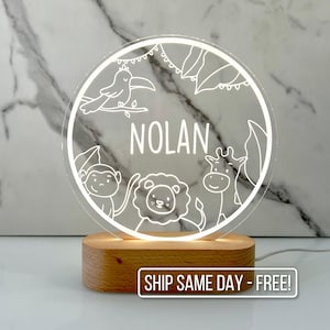 Personalized Lion, Giraffe, and Monkey Night Light - Custom LED Animal Lamp for Kids, Unique Room Decor, Perfect Gift for Safari Lovers