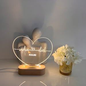 Custom Night Light as Valentines Day Gift Anniversary gift Romantic gift for couple Gift for Him Names And Date Engagement Gift image 5