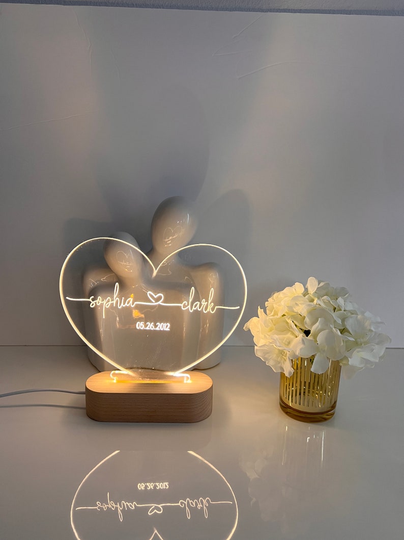 Custom Night Light as Valentines Day Gift Anniversary gift Romantic gift for couple Gift for Him Names And Date Engagement Gift image 5