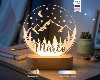 Mountain Custom Name Light | Personalized Bedroom LED  Decor Sign | Light up Sign | Daughter/Son gift Sign /Boy Gift/ Girl Gift. Outdoors.