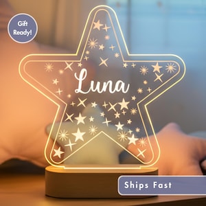 Personalized Stars Night Light - Custom LED Lamp for Kids, Perfect Gift for Star Lovers, Unique Room Decor,Magical Nightlight for Girls